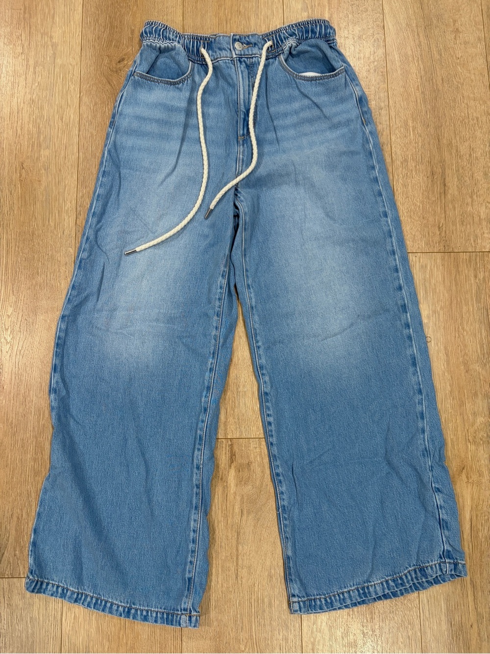 LOFT The Palazzo Wide Leg Jeans Light Wash Drawstring Size 28 / 6